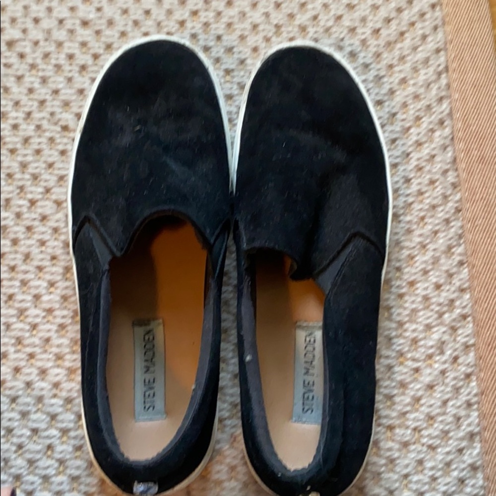 Black suede sneaker slip ons
